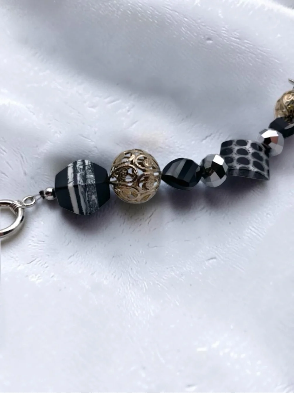 Handcrafted Black and Silver Beaded Toggle Bracelet